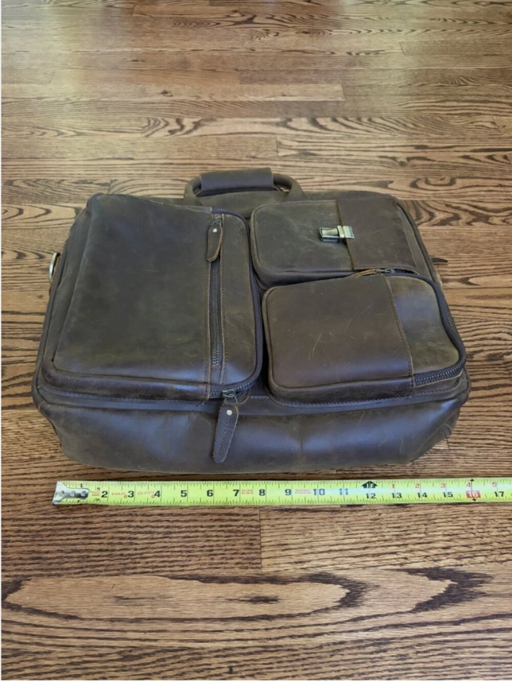 TIDING Mens Brown Leather Backpack Laptop Travel Bag Multi Pocket Distressed - Picture 3 of 8